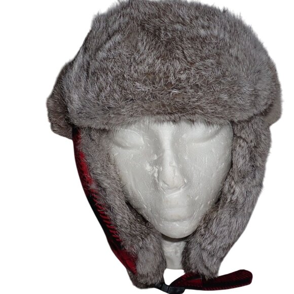 Eskimo Ice Fishing Gear‎ Red Black Buffalo Plaid Fur Flap Hat Alaskan Hunting L - Picture 3 of 11